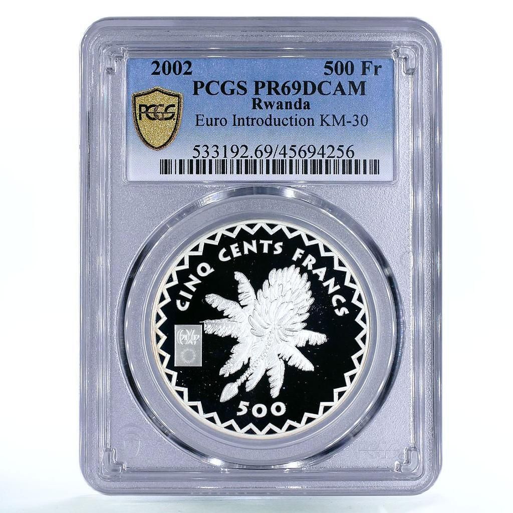 ルワンダ 500フラン ユーロ バナナ フルーツ PR69 PCGS 銀貨 2002年