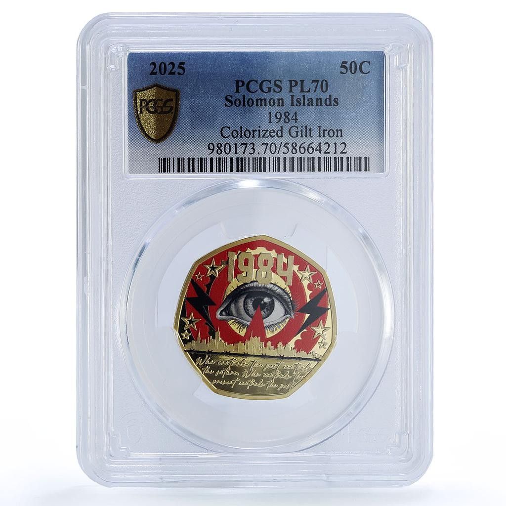 ソロモン諸島 50セント オーウェル 1984年 金メッキ PL 70 PCGS 銀