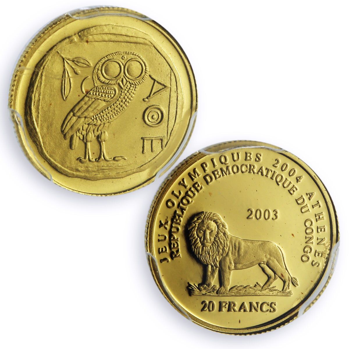 コンゴ 20フラン フクロウ アテネオリンピック 鳥 スポーツ PR69 PCGS