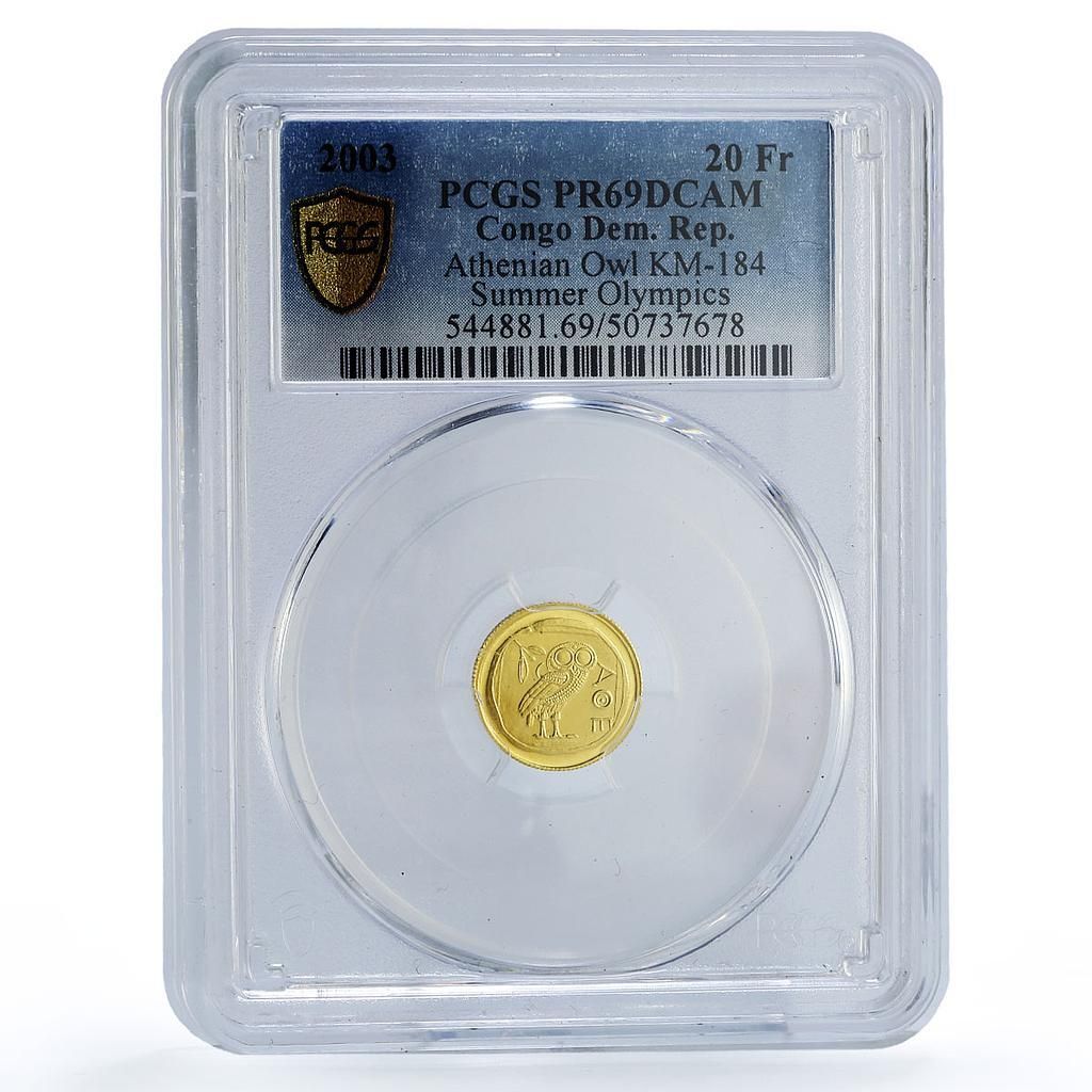 コンゴ 20フラン フクロウ アテネオリンピック 鳥 スポーツ PR69 PCGS