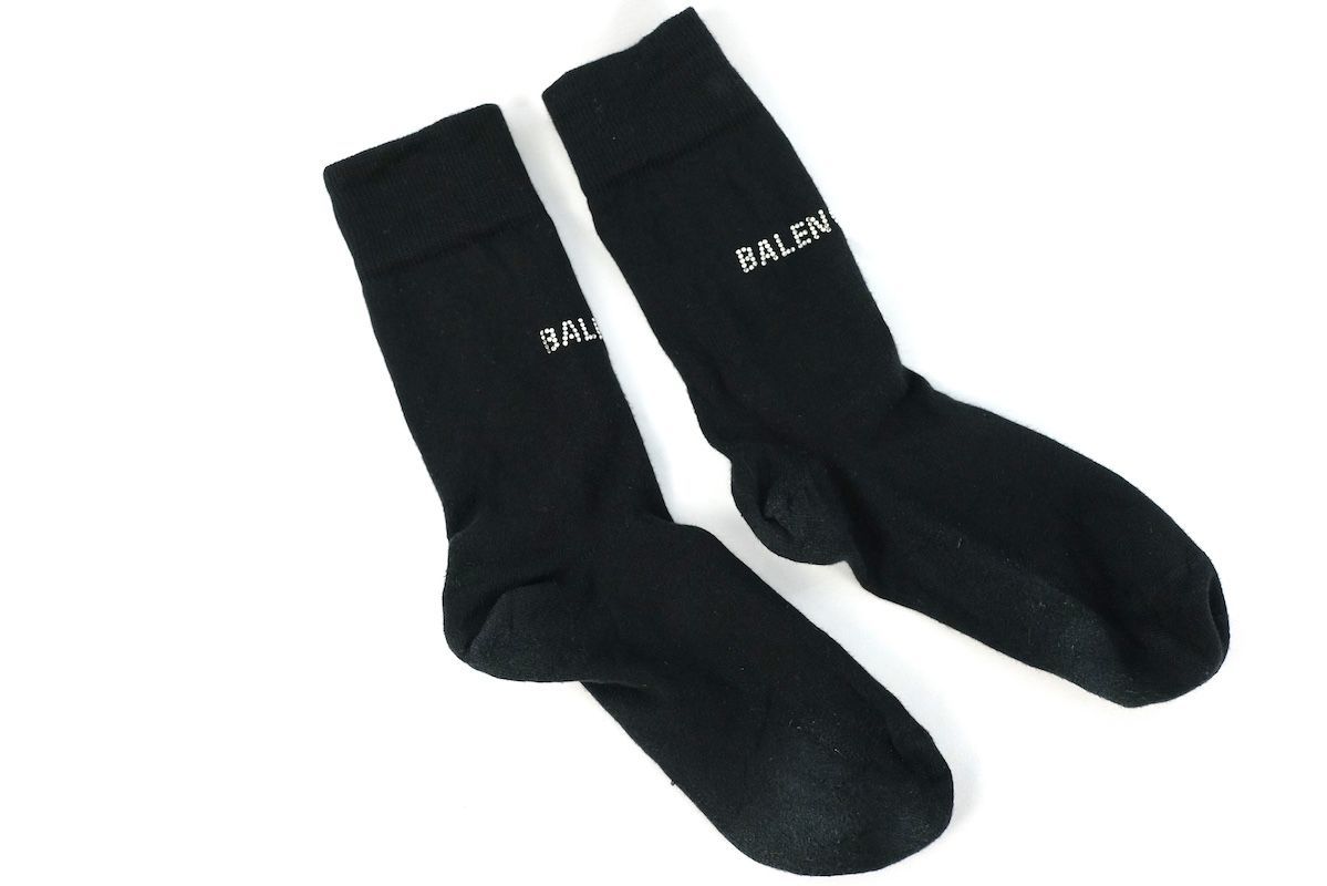 BALENCIAGA バレンシアガ ラインストーン ロゴ ソックス ブラック