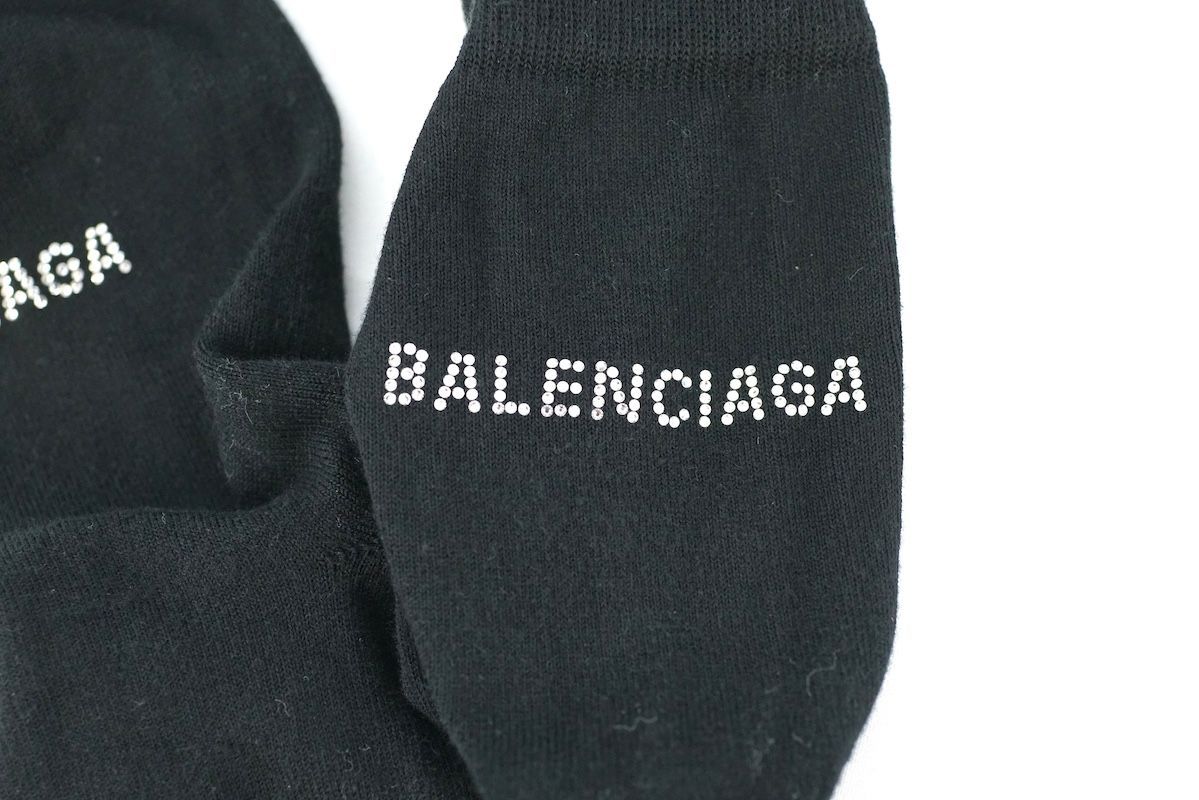 BALENCIAGA バレンシアガ ラインストーン ロゴ ソックス ブラック