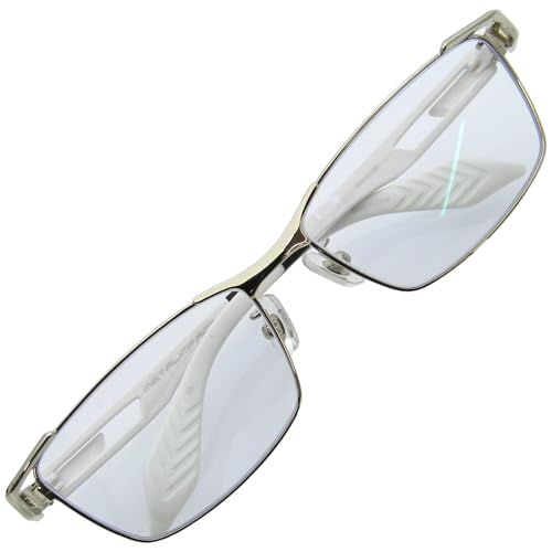 k eines 伊達メガネ デスクワーク ドライブ 夜間運転対応 HEV 420＆イエローライトカット 大きい 幅広 スタイリッシュ メタル スクエア シルバー ホワイト