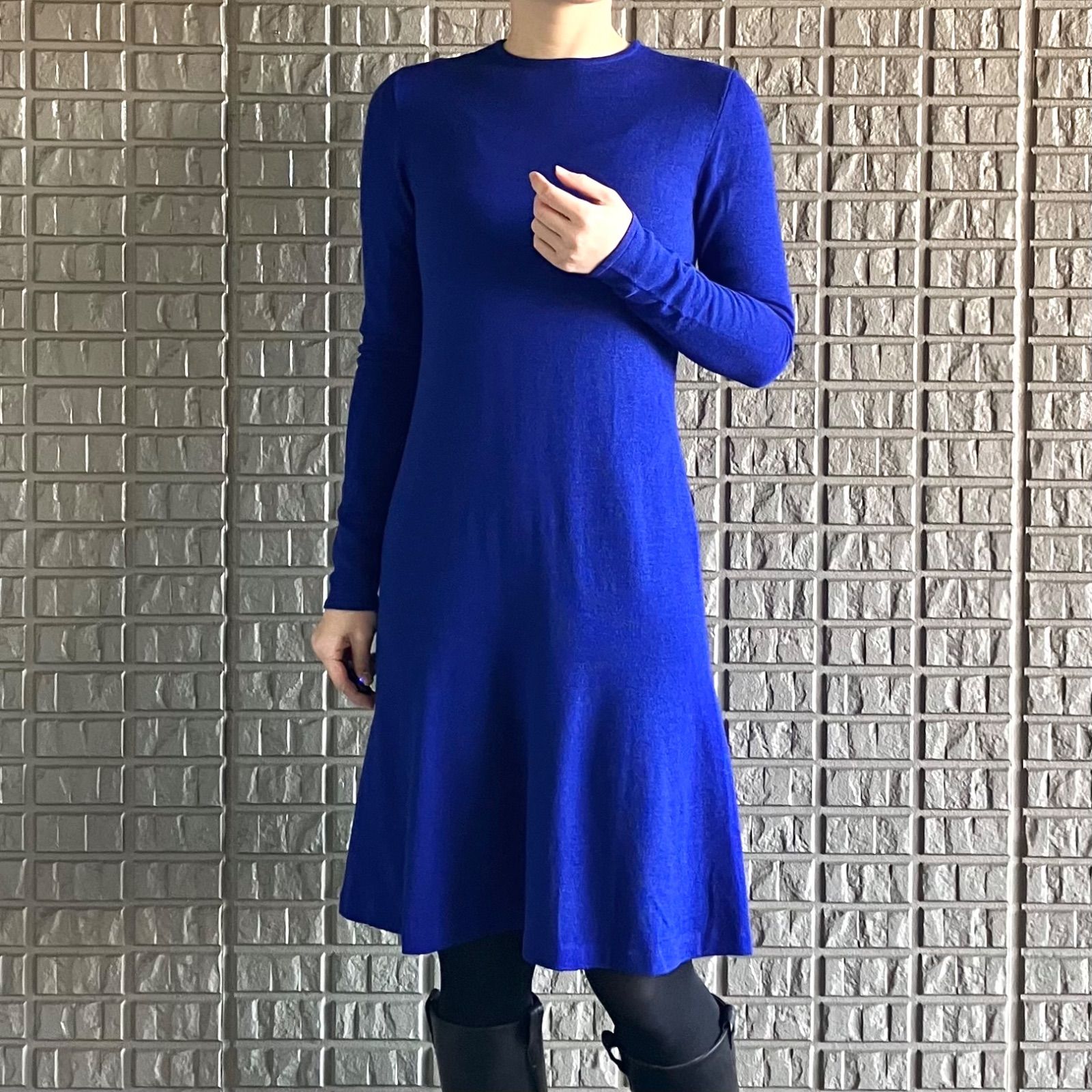 RALPH LAUREN シルクカシミヤブレンドのニットワンピース ブルー 長袖