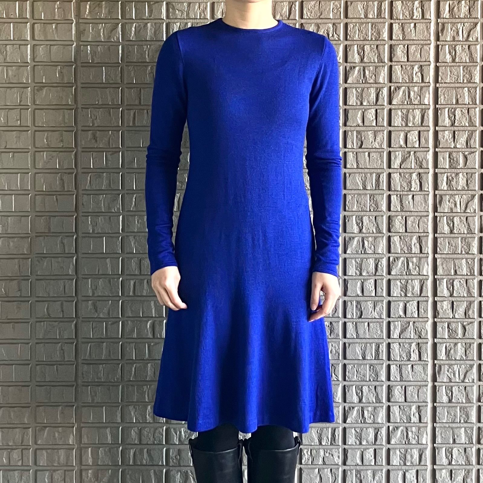 RALPH LAUREN シルクカシミヤブレンドのニットワンピース ブルー 長袖