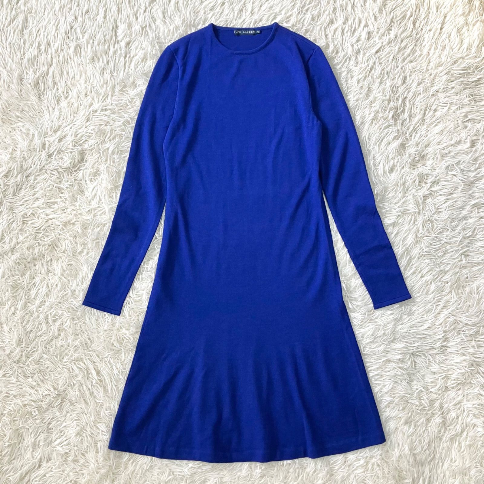 RALPH LAUREN シルクカシミヤブレンドのニットワンピース ブルー 長袖