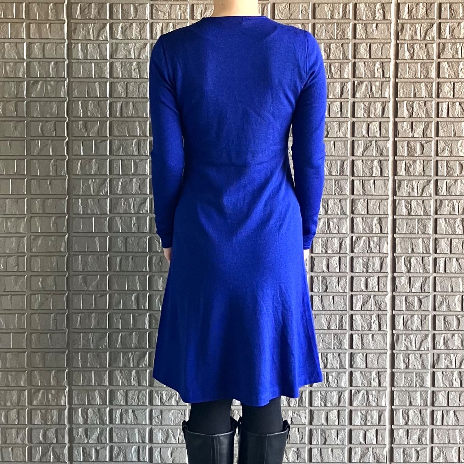 RALPH LAUREN シルクカシミヤブレンドのニットワンピース ブルー 長袖