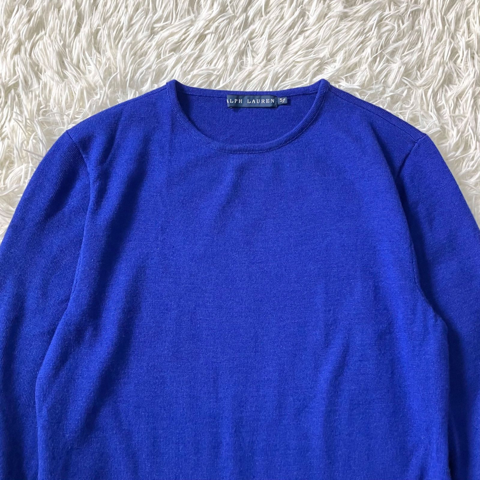 RALPH LAUREN シルクカシミヤブレンドのニットワンピース ブルー 長袖