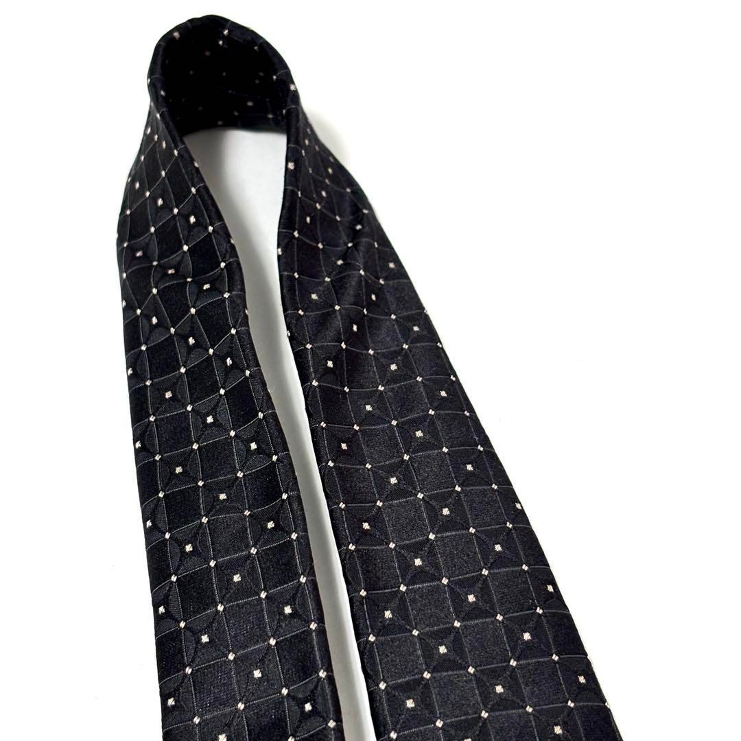 極美品✨ジョルジオアルマーニ ネクタイ 光沢 ブラック 黒 格子模様