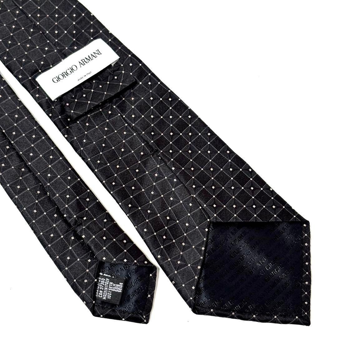 極美品✨ジョルジオアルマーニ ネクタイ 光沢 ブラック 黒 格子模様