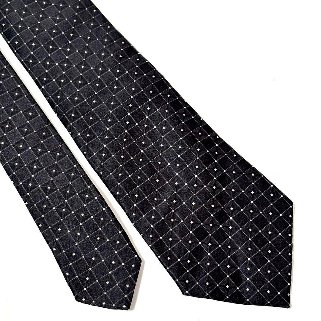 極美品✨ジョルジオアルマーニ ネクタイ 光沢 ブラック 黒 格子模様