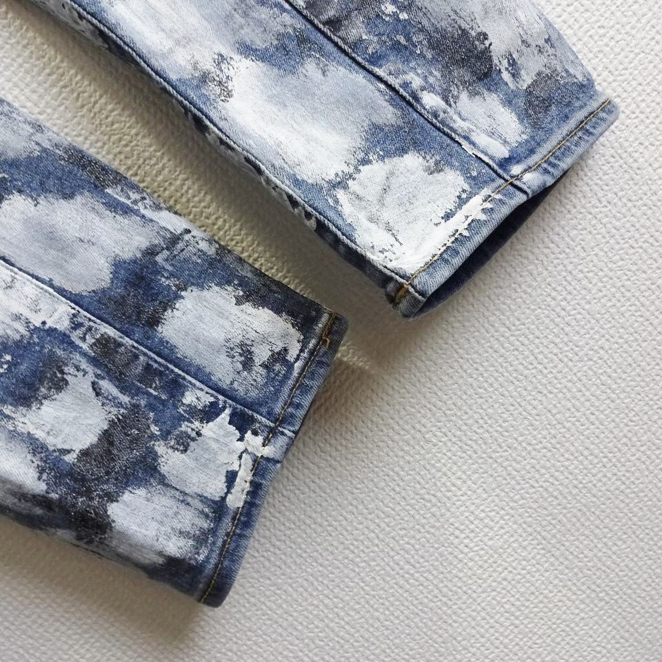 G-STAR RAW D-STAQ 3D スキニー W80cm 強 ストレッチ 淡青 ペンキ加工