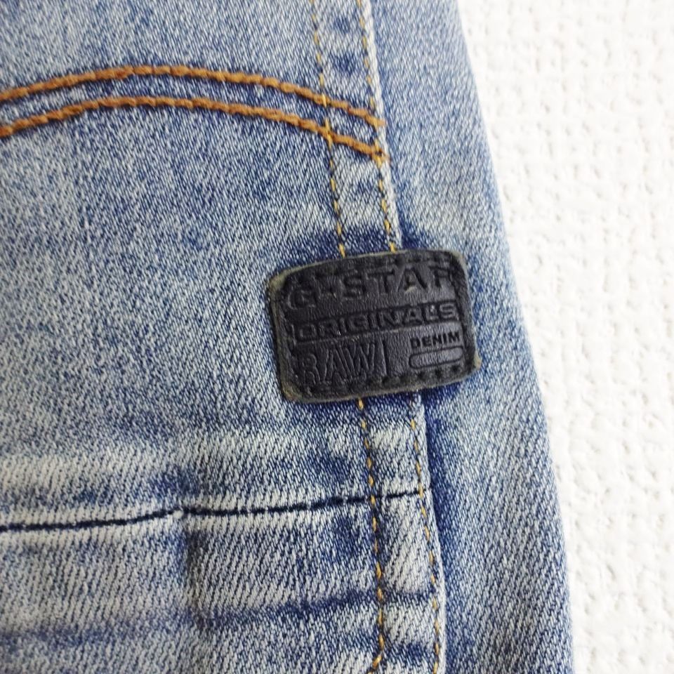 G-STAR RAW D-STAQ 3D スキニー W80cm 強 ストレッチ 淡青 ペンキ加工