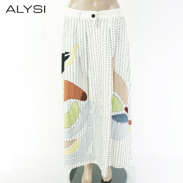 80 OFF アリジ ALYSI スカート 42 ESK 724 Lサイズ ホワイト レディース ロングスカート コットンスカート アップリケ フ インド綿