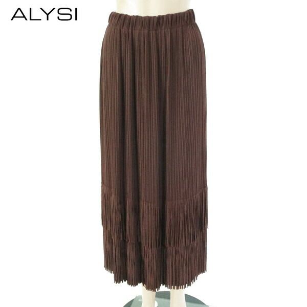 80 OFF アリジ ALYSI スカート 40 ESK 727 Mサイズ ブラウン レディース ロングスカート フリンジスカート プリーツ イタリア製