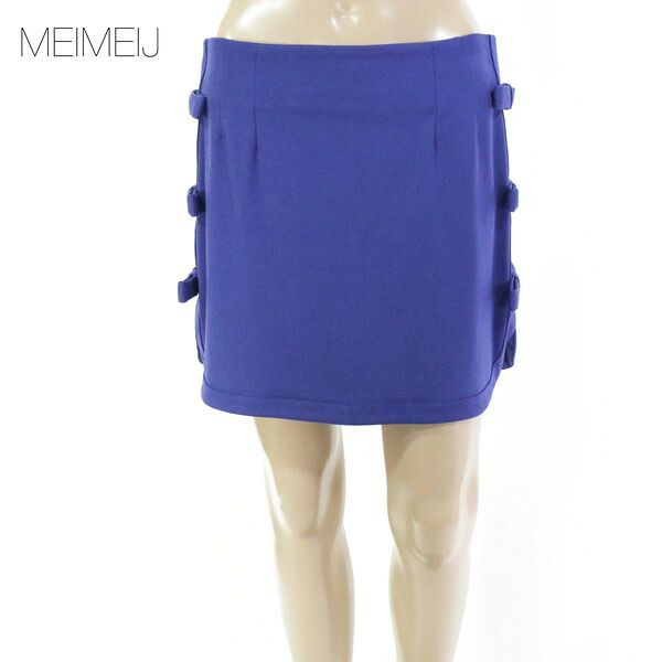 75 OFF メイメイジェイ MEIMEI J スカート 40 ESK 734 Mサイズ ブルー レディース ミニ丈スカート サイドリボン付き イタリア製