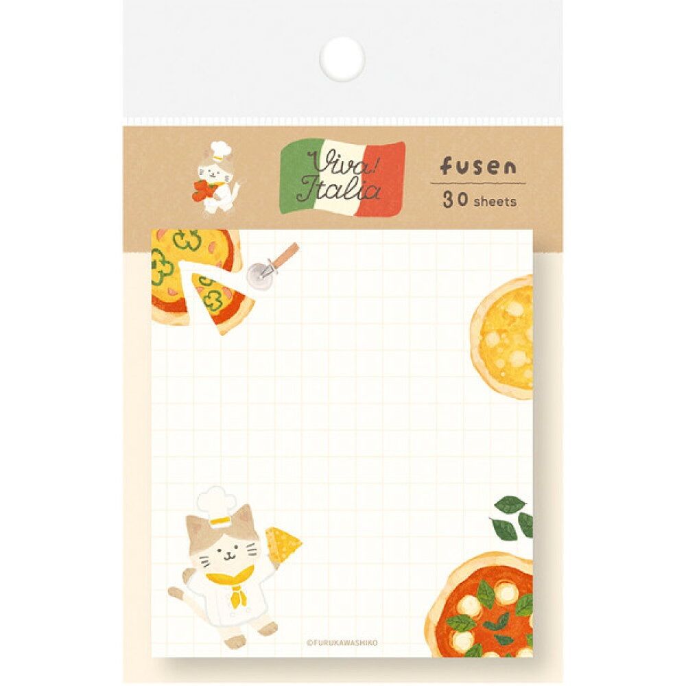 Sticky notes Viva! Italia Italian Pizza, Cat, 7.3 x 6.5 cm, 30 Sheets, Memo, Cat, Cute, Made in Japan, Furukawa Shiko