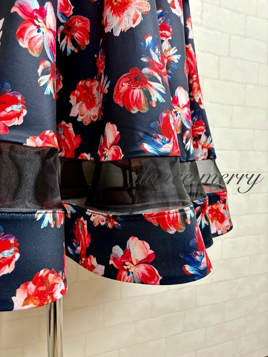 MERRY】新品 社交ダンス ワンピース 黒 赤 短め レッスン タンゴ 2414