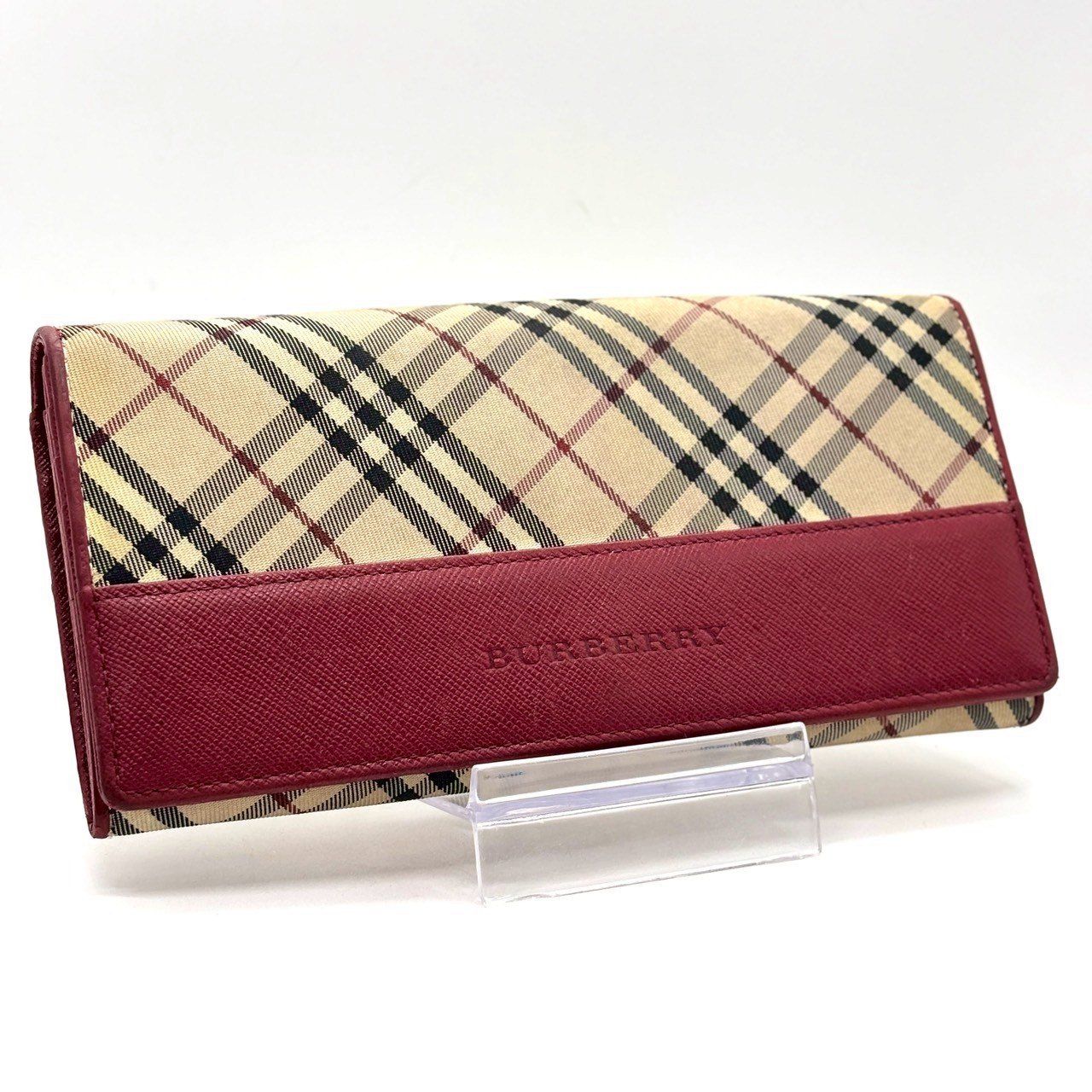 バーバリー ノバチェック がま口 長財布 レッド 気品を宿す永愛の赤】 BURBERRY バーバリー 長財布 ノバチェック