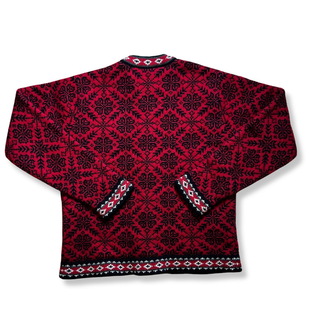L.L.Bean ウール ノルディック柄 カーディガン レッド×ブラック 民族調