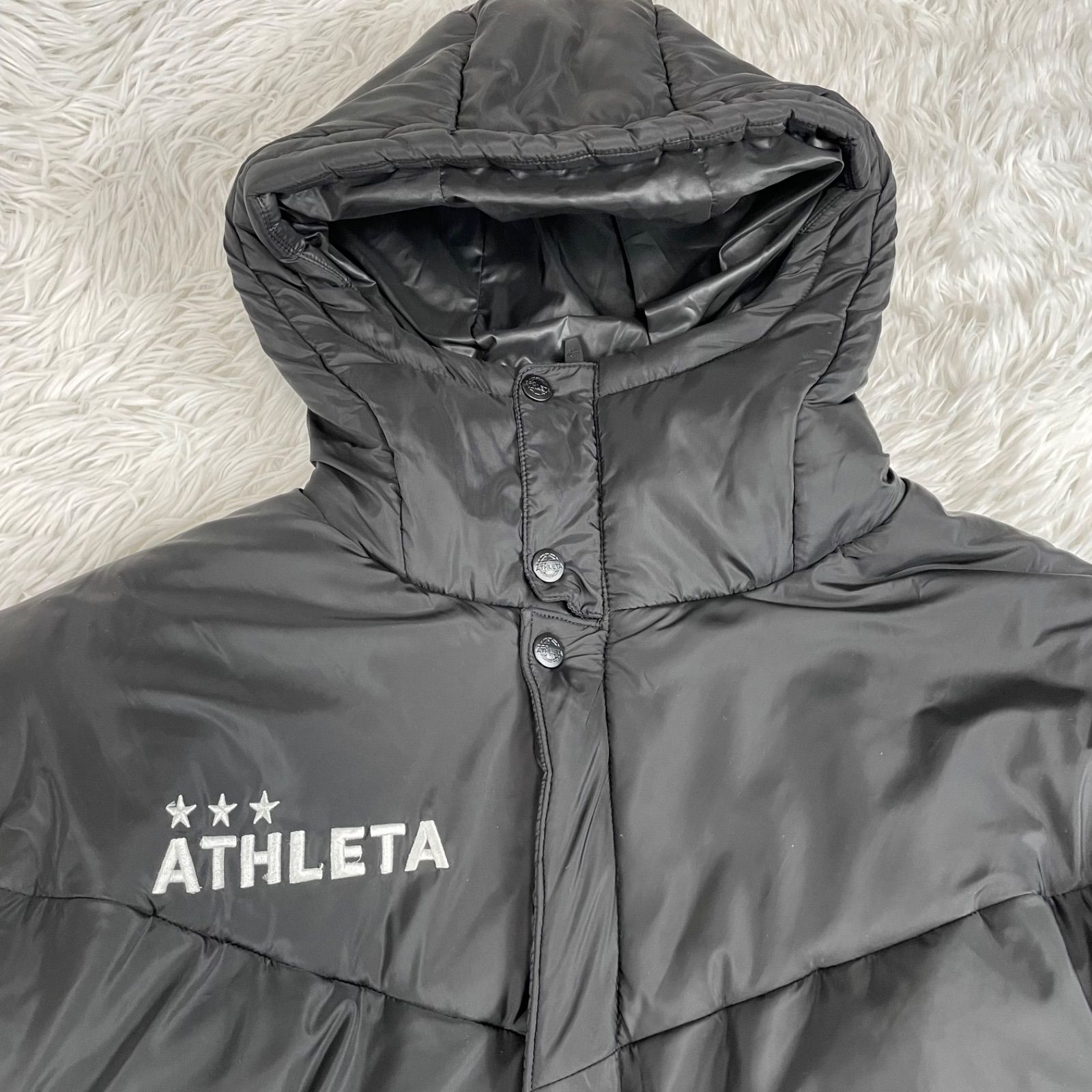 ATHLETA アスレタ ダウンベンチコート ブラック Ｌサイズ ロングコート サッカー フットサル 肉厚 暖
