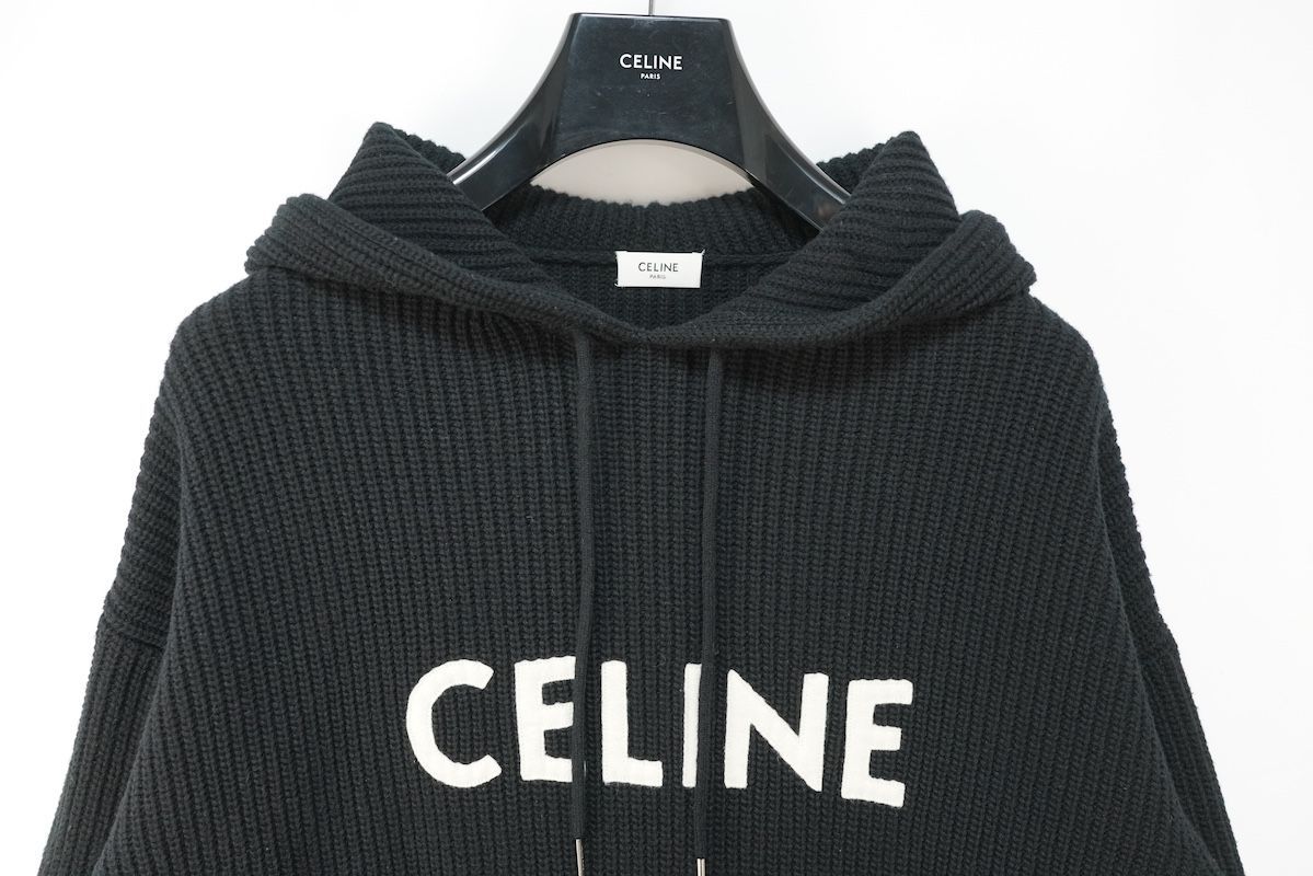 CELINE セリーヌ フロント ロゴ ウール ニット フーディ パーカー