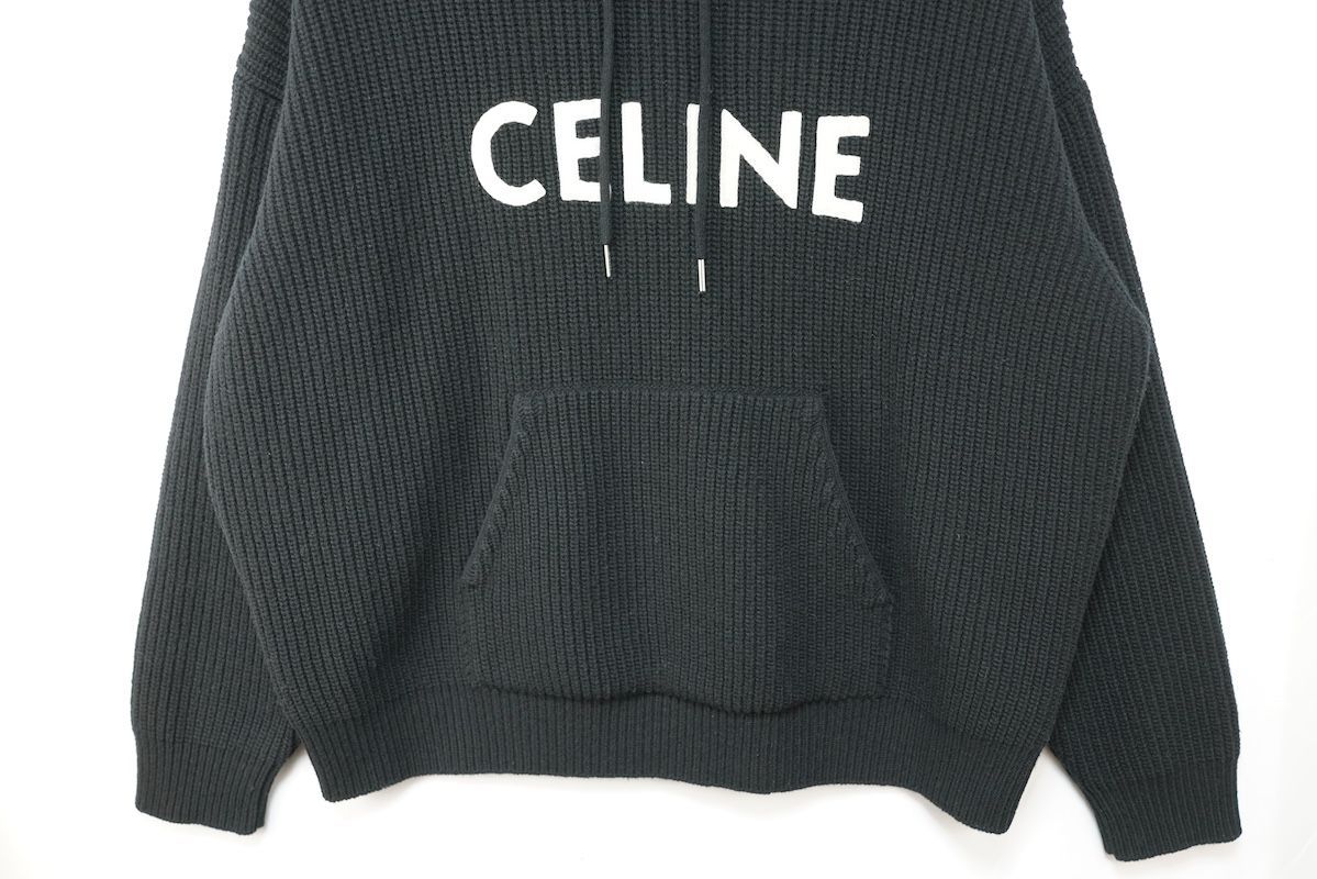 CELINE セリーヌ フロント ロゴ ウール ニット フーディ パーカー