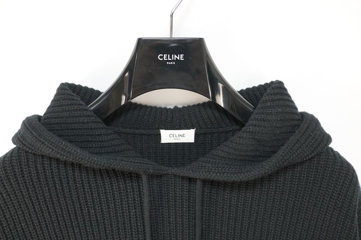 CELINE セリーヌ フロント ロゴ ウール ニット フーディ パーカー