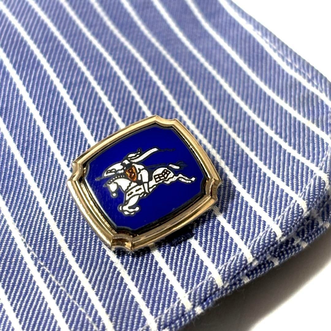 極美品✨ バーバリー カフス ネイビー×ゴールド ホースロゴ - メルカリ