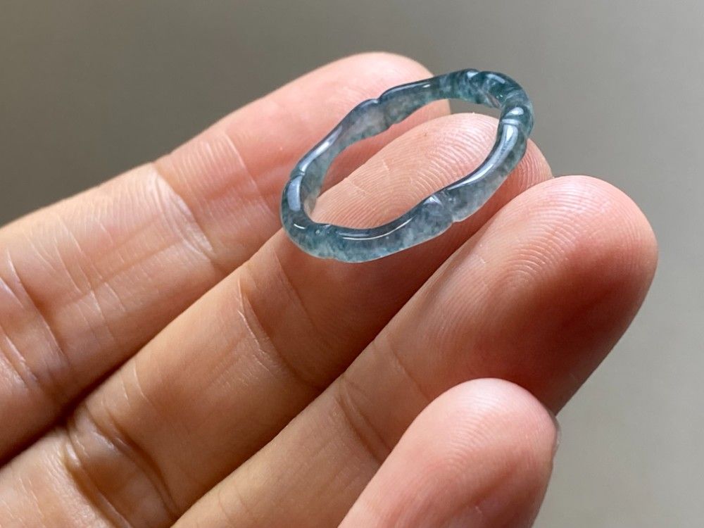 L15-68 氷種 竹節 リング 青色 15.0号 グアテマラ産 A貨 本翡翠