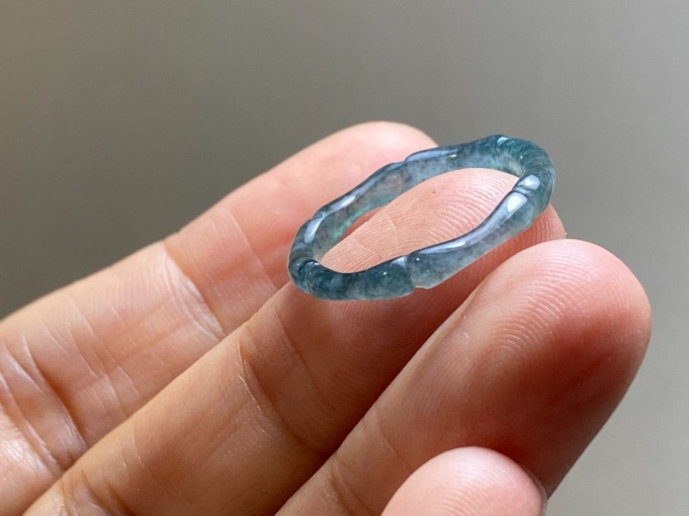 L15-68 氷種 竹節 リング 青色 15.0号 グアテマラ産 A貨 本翡翠