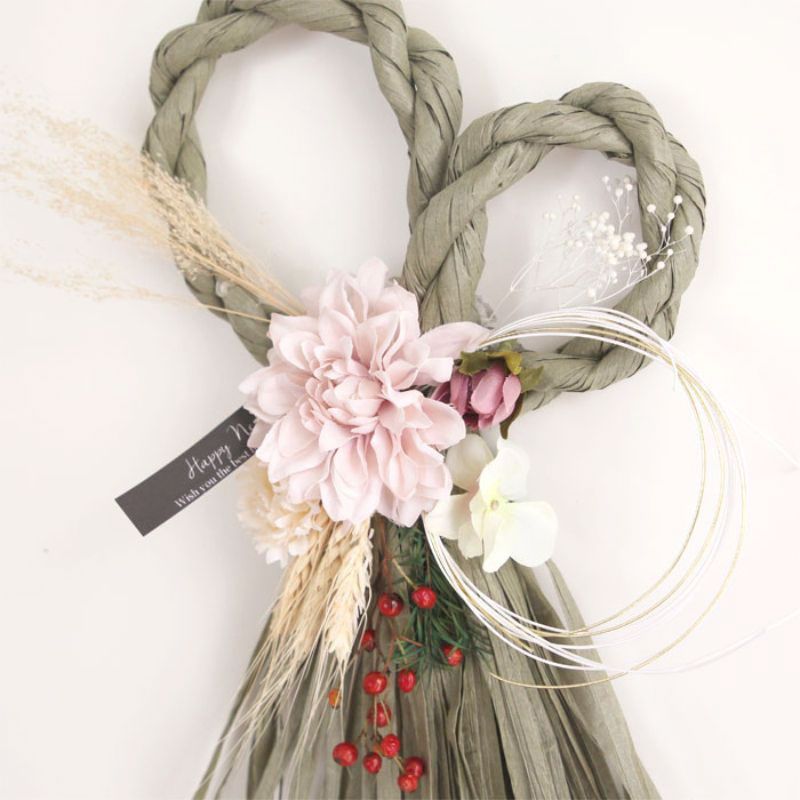 2026 しめ縄 お正月飾り くすみカラー（モスグリーン）【完成品