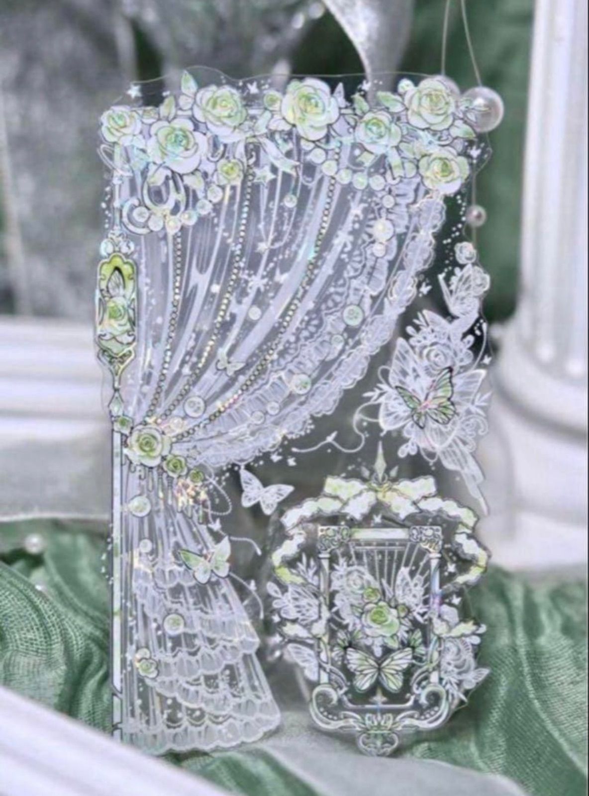 ♡SALE♡ 贝壳光 6.5cm×10m 庭幔 绿 海外マスキングテープ 海外マステ