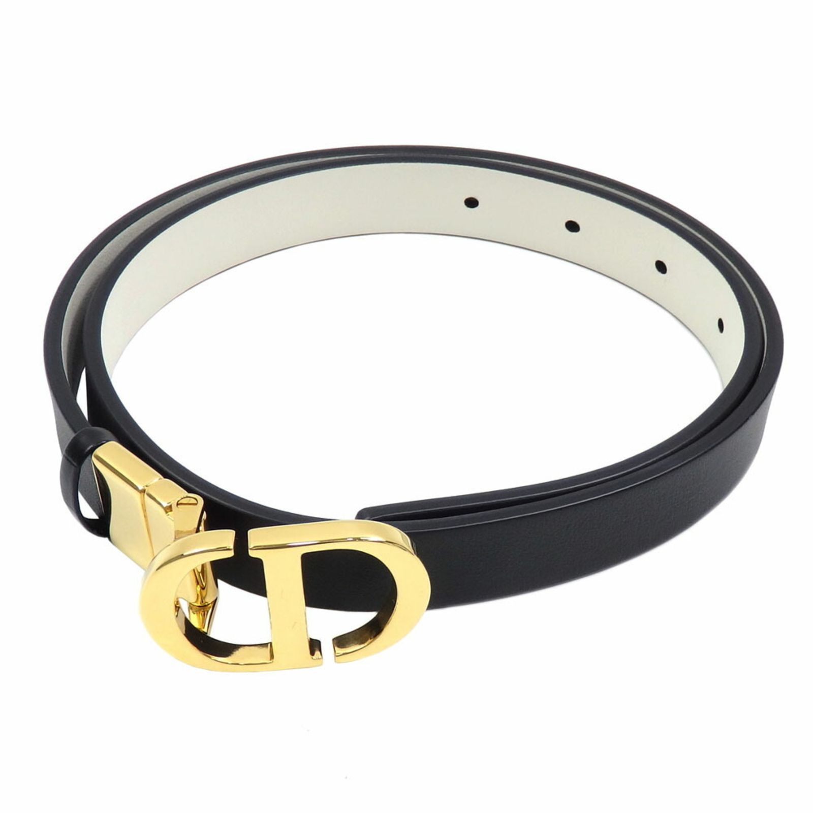 クリスチャン ディオール Christian Dior クリスチャンディオール 30 Montaigne リバーシブルベルト レディース スムースカーフスキン ブラック ラテホワイト 黒 _M 911