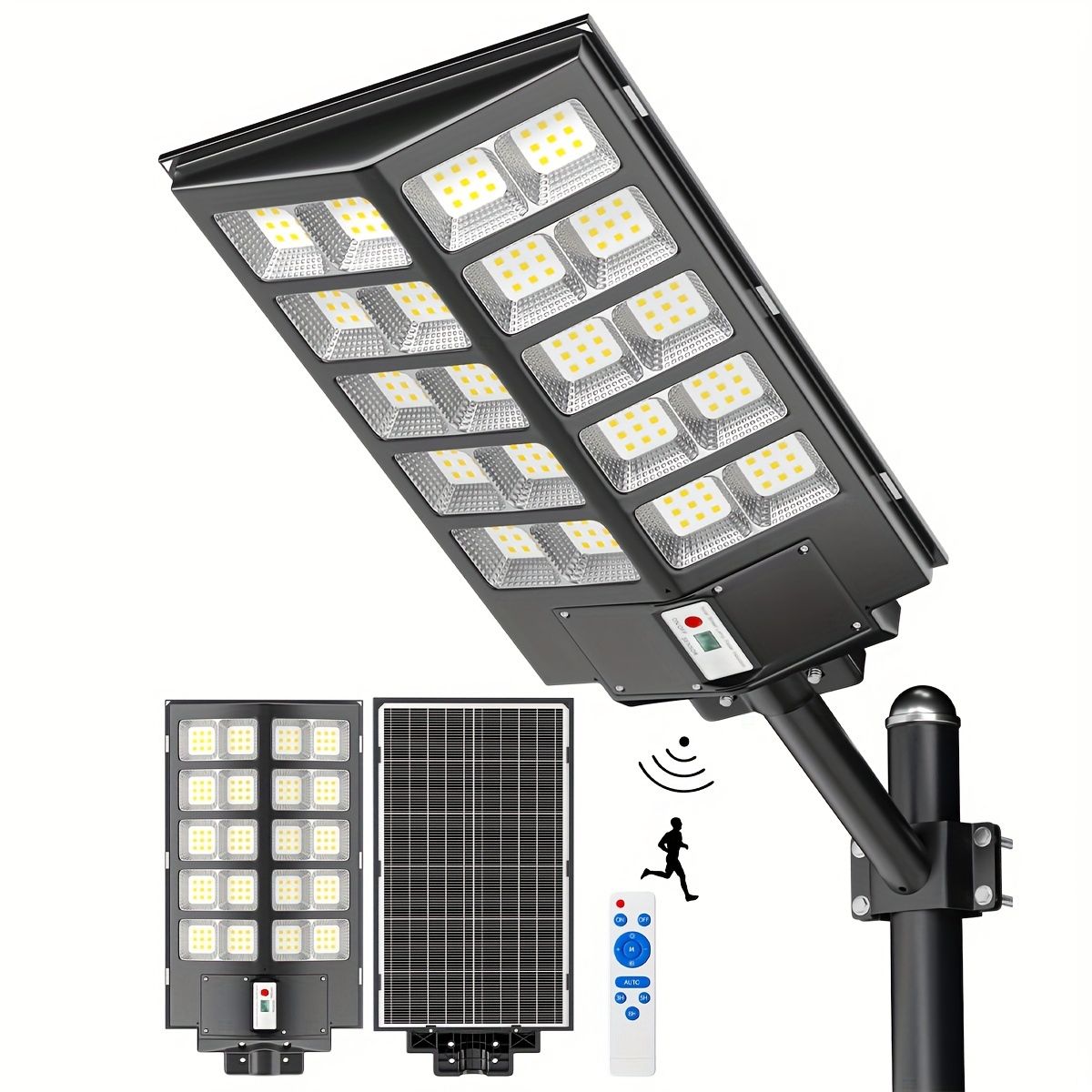 ソーラー充電式＆リモコン操作 LED街路灯 高輝度 屋外照明 IP 65防水 防犯灯 夕暮れ～夜明け 自動点灯 駐車場 庭 ガレージに センサーライト