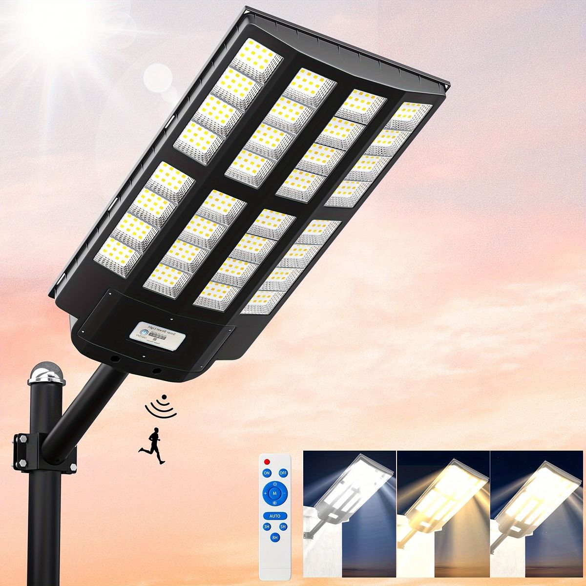 ソーラー充電式 屋外LEDストリートライト 三色切替 広角照明 リモコン付 駐車場灯 防犯灯 庭 駐車場 玄関に 夕暮れ～夜明けまで自動点灯 防水IP 65