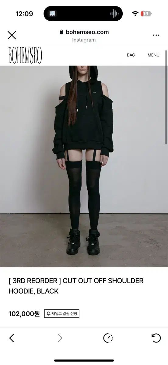BOHEMSEO ボヘミアンソウル カットアウト フーディー ブラック