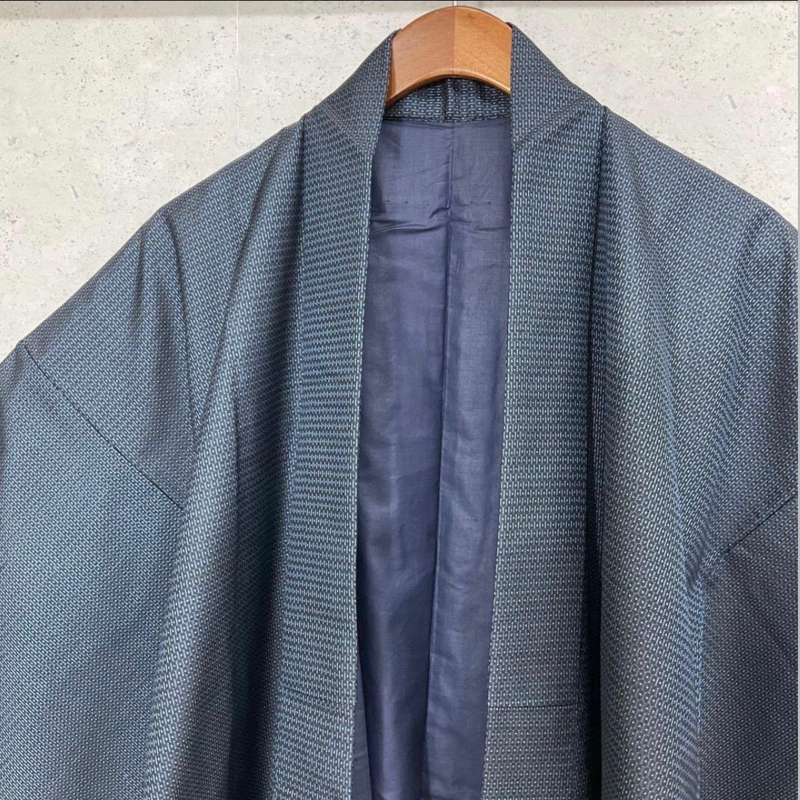 同然⬛️本場大島紬⬛️藍大島紬⬛️亀甲⬛️袷⬛️仕付け糸付き⬛️裄70 5丈142⬛️男着物男長羽織男襦袢男袴角帯男帯