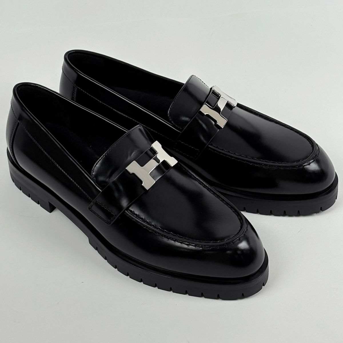 エルメス HERMES Hロゴ ローファー 靴 その他靴 レザー ブラック