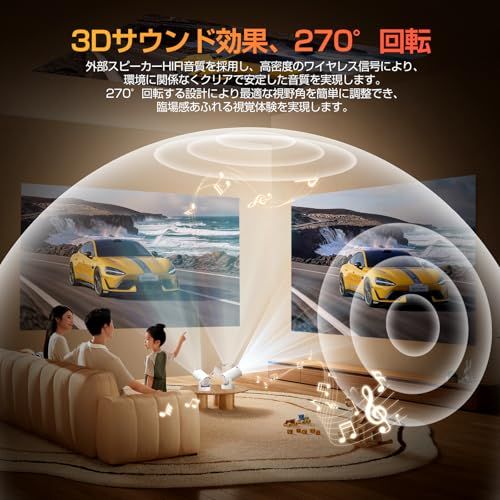  プロジェクター 家庭用 超小型 2025アップグレード版Android TV 14 0搭載＆270°回転＆HiFi外部スピーカー 27000 LM 1080 P 4 K対応 短距離投影 高輝度 天井投影 Wi Fi 6 大画面 自動台形補正 操作簡単 軽量Bluet プロジェクター本体 プロジェクター