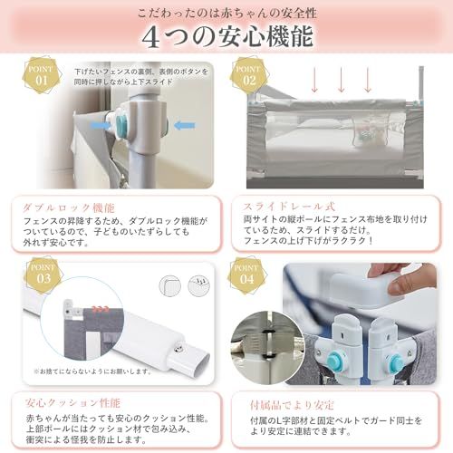  LINXAS ベッドガード 転落防止 ベッド 添い寝 柵 赤ちゃん ベビー ガード 子供 フェンス 高め メッシュ ロール ベッドフェンス ハイタイプ ベッドガード ベビー用寝具 ベッド