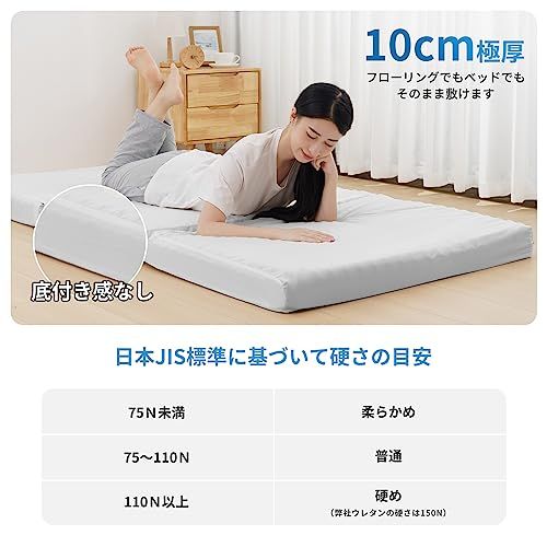 HOMFINE 高反発マットレス セミシングル 三つ折り 極厚10cm 20D