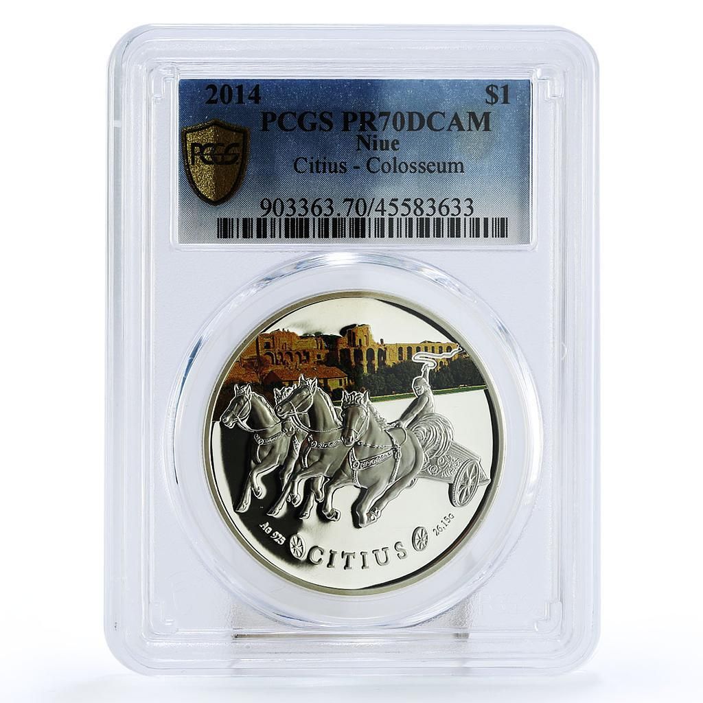 ニウエ 1ドル コロシアム シティ チャリオット PR70 PCGS カラー銀貨