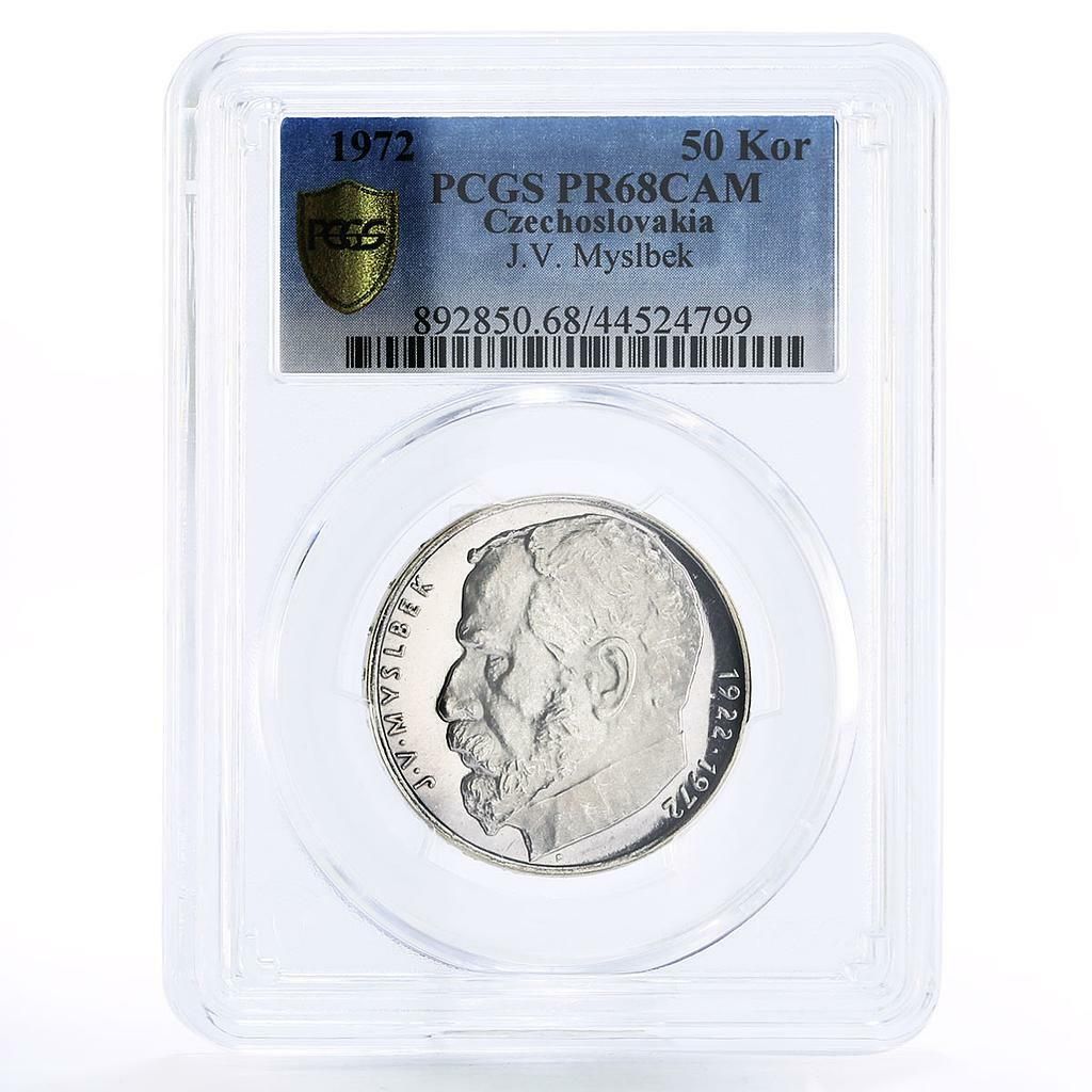 チェコスロバキア 50コルン 彫刻家ヨゼフ・ミスルベック PR68 PCGS