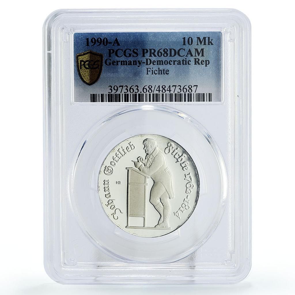 ドイツ DDR 10マルク 哲学者 ヨハン・フィヒテ PR68 PCGS 銀貨 1990年