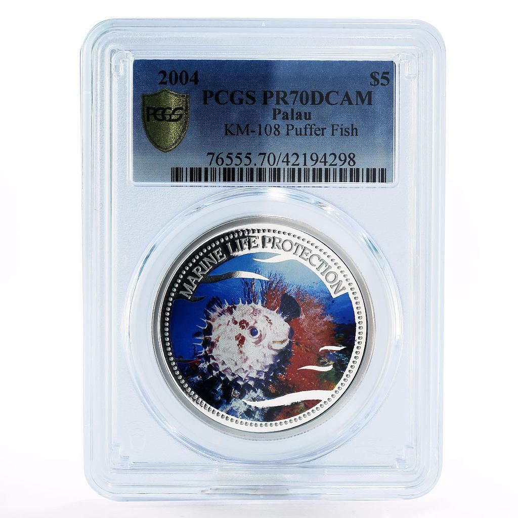パラオ 5ドル 海洋生物保護 フグ PR70 PCGS 銀貨 2004年 - メルカリ
