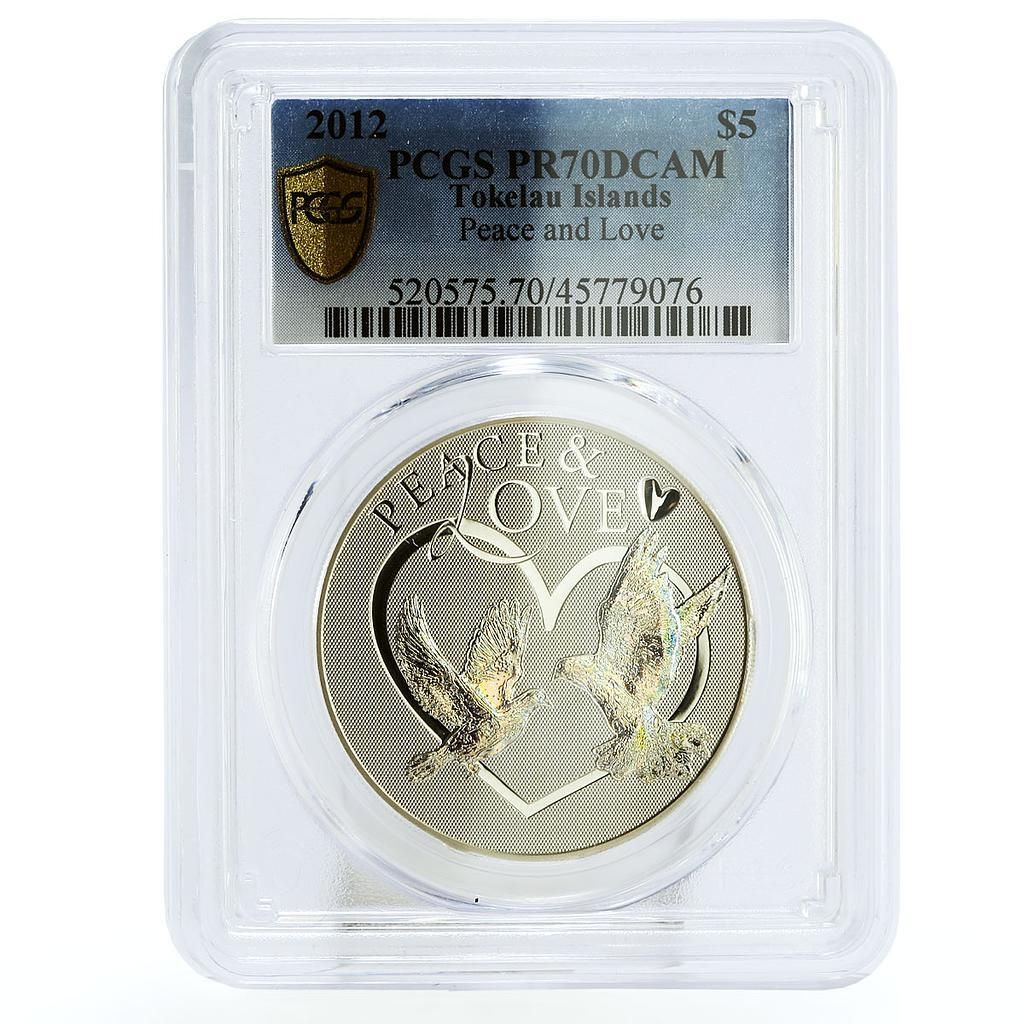 トケラウ 5ドル 平和と愛の鳩と鳥 PR70 PCGS ホログラム銀貨 2012年