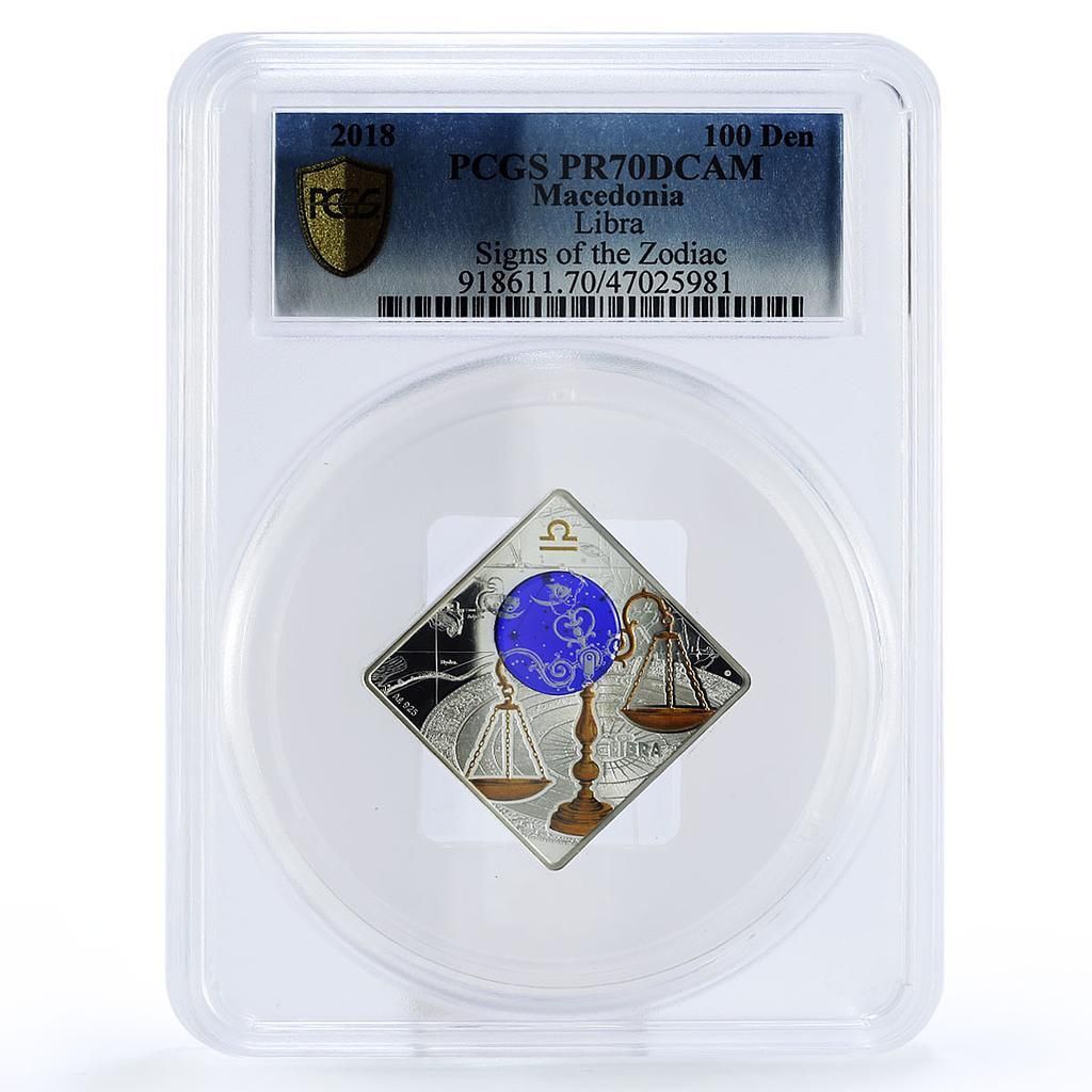 マケドニア 100デナリ 星座シリーズ 天秤座 PR70 PCGS 銀貨 2018年