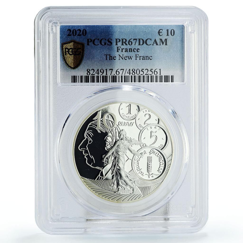 フランス 10ユーロ 自由の女神像 歩く種まき人 フラン PR67 PCGS 銀貨