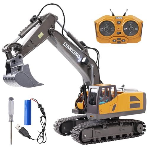 MRG ラッピング対応 ショベルカー ラジコンカー 建設車両 RC 建機おもちゃ 光る 音が出る 680°回転 アーム可動 2 4 GHz 充電式バッテリー付 合金バケット 日本語説明書付 プレゼント 男の子 女の子 01 ラ